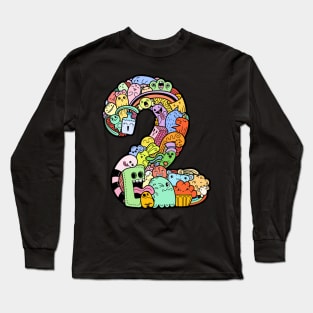 Number 2 two - Funny and Colorful Cute Monster Creatures Long Sleeve T-Shirt